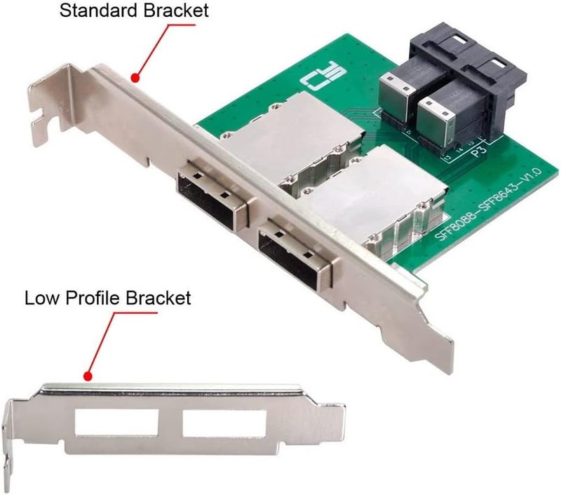 CY Mini SAS SFF-8088 to Internal SAS HD SFF-8643 PCBA Female Adapter Dual Ports with Low Profile Bracket - Image 3